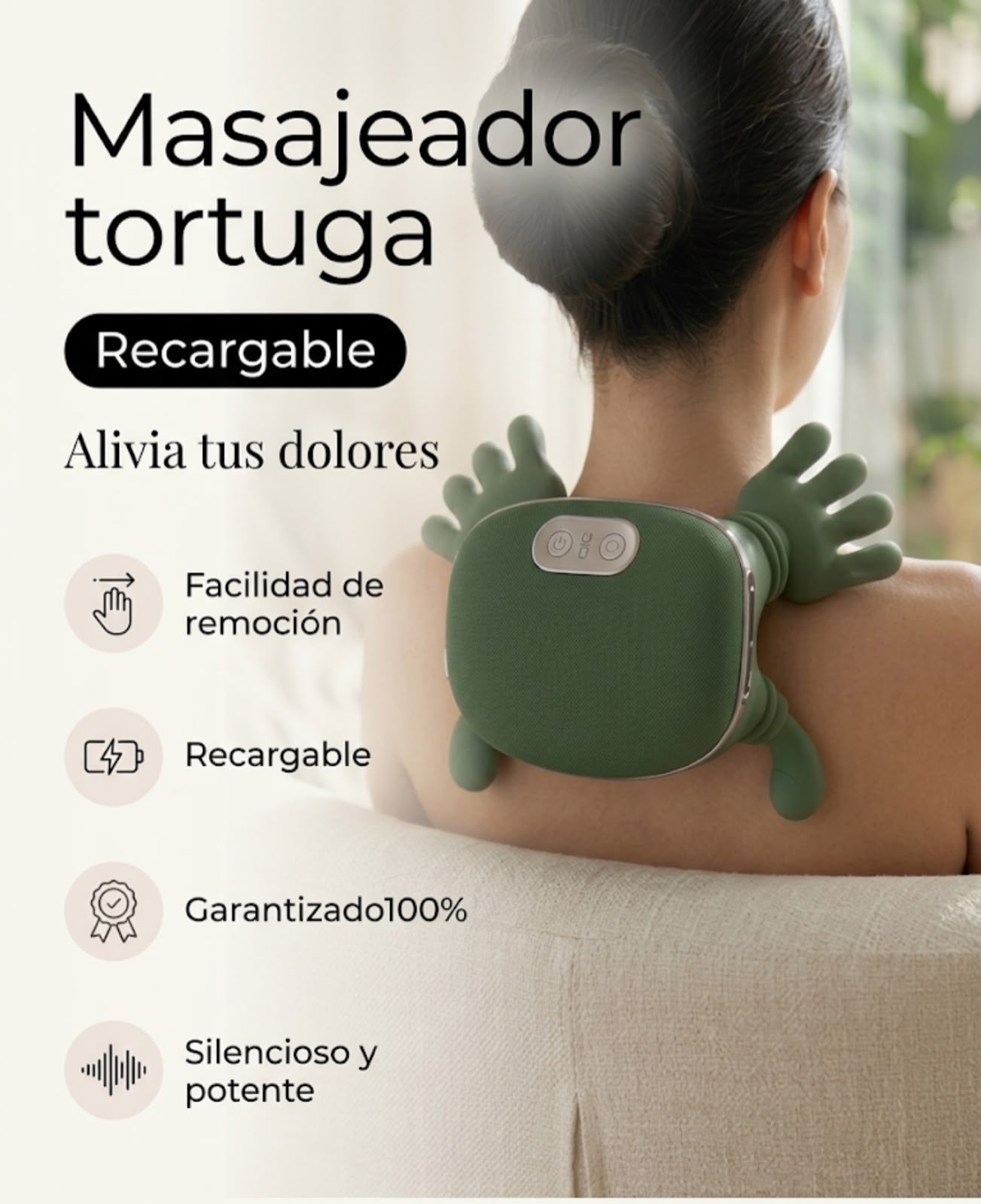 Masajeador Tortuga Profesional - Silencioso y Recargable